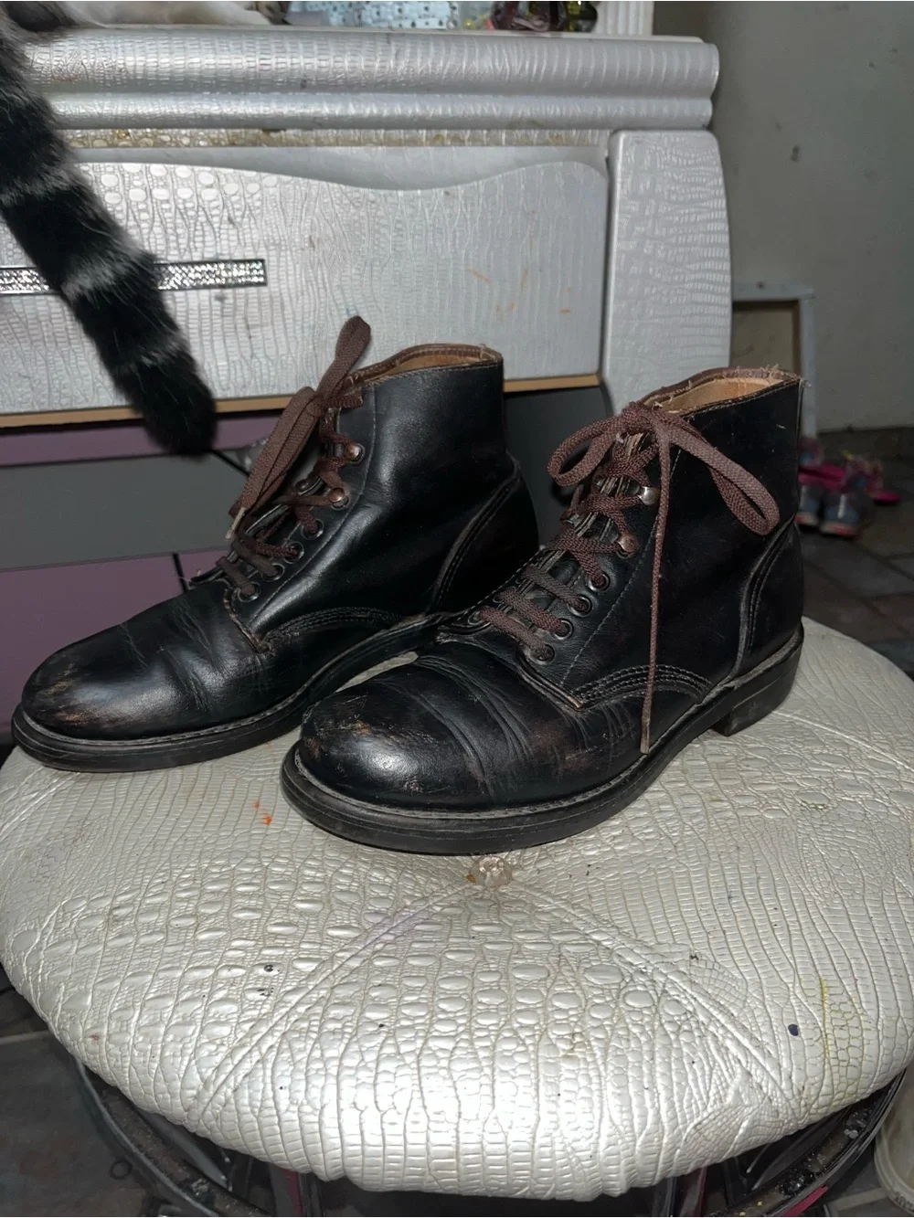 Men's Black Lace-Up vintage Leather Boots “Nitrene” brand I believe